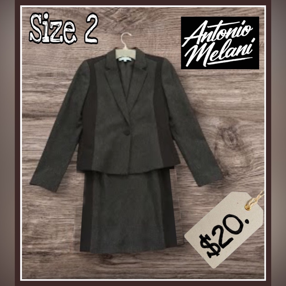 Antonio Melani Charcoal Blazer and Skirt Ensemble